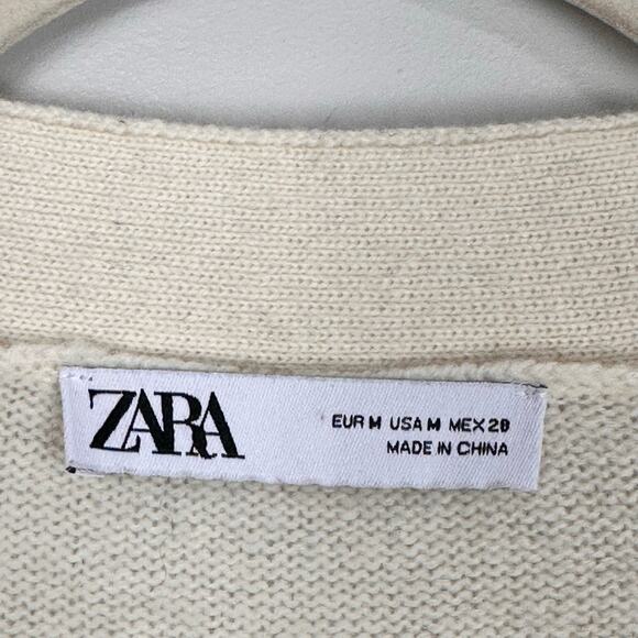 Zara Black Ecru Striped Oversized Wool V-neck Cardigan Chunky Buttons Sz Medium - Picture 2 of 9